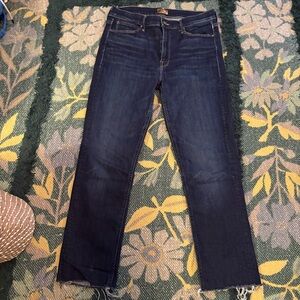 Mother The Mid Rise Dazzler Ankle Step Fray Jeans in Off Limits Size 30